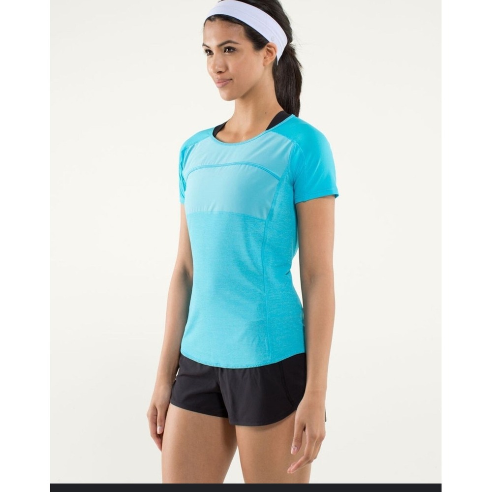 Lululemon Run Fast Track Shirt Teal‎ Blue Short Sleeve Athleisure Womens 8-10